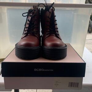 BCBGeneration Wine Red Platform Lace-Up Boots